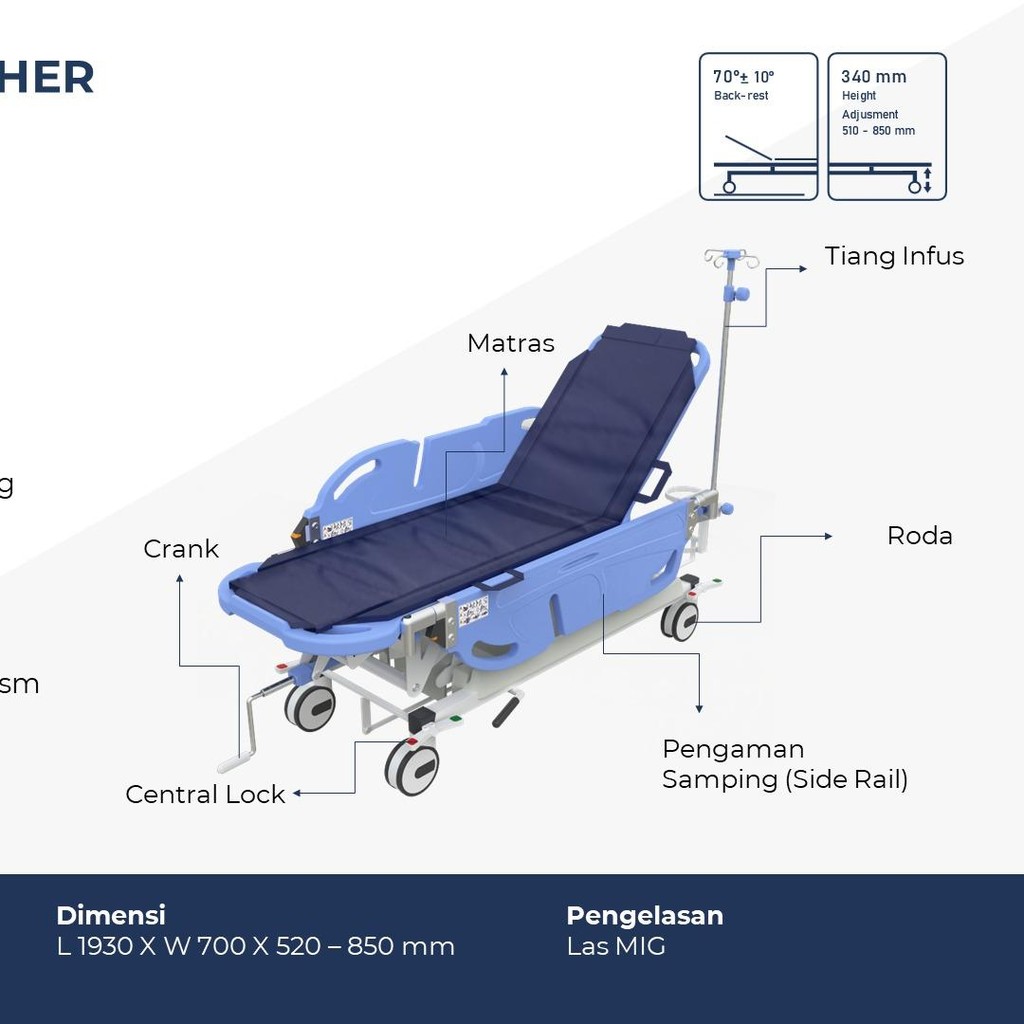 AGS Hospital Bed Trasfer Strecher ranjang transfer pasien ANB0804