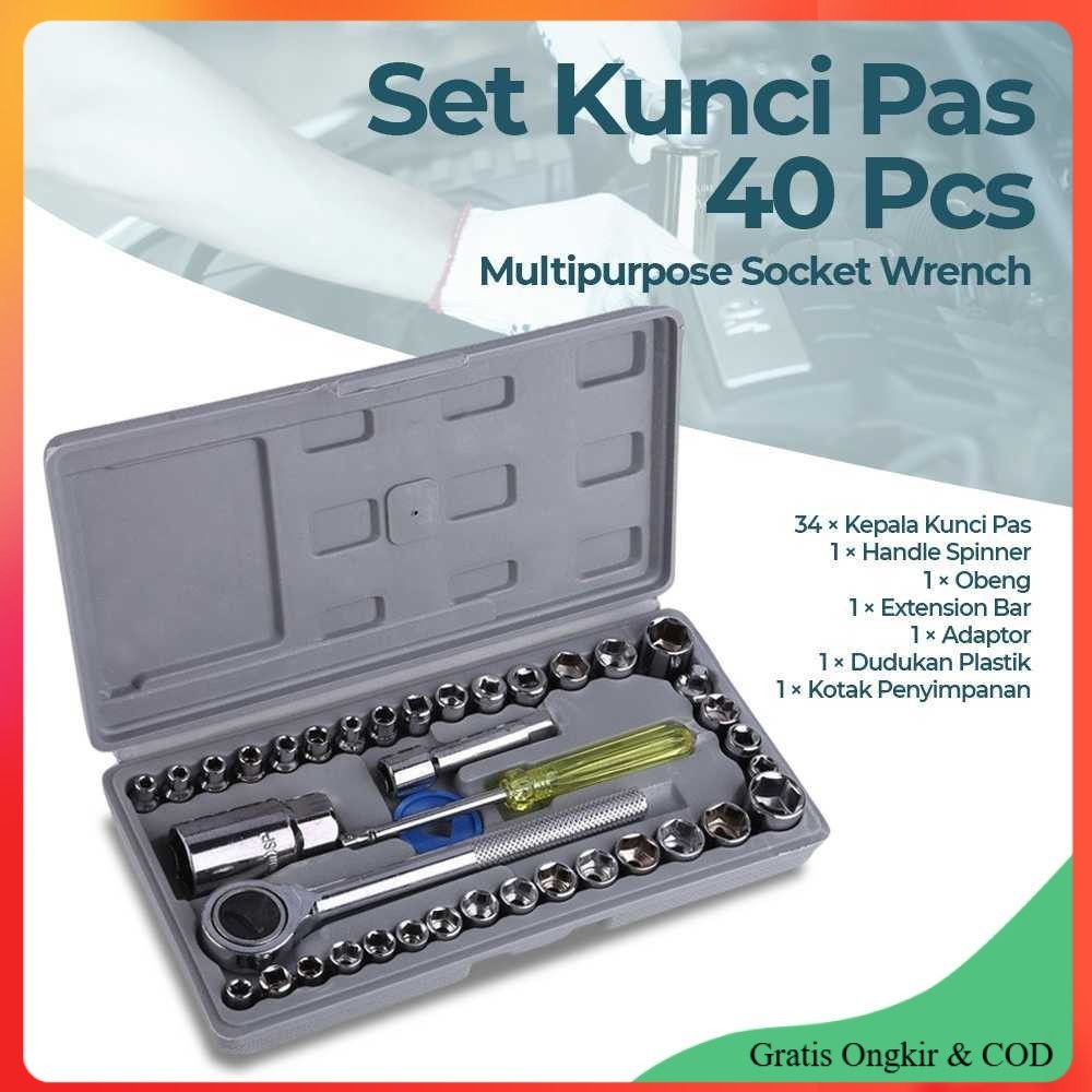 

Aiwa Kunci Pas Combination Socket Wrench Set 1/4 Ratchet 40 PCS