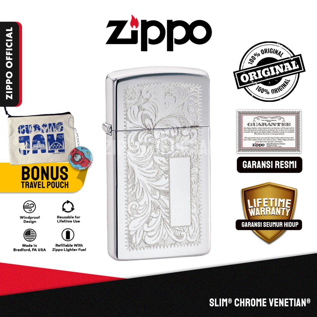 Zippo Original Slim® Chrome Venetian® 1652 | Garansi Lifetime | Original USA