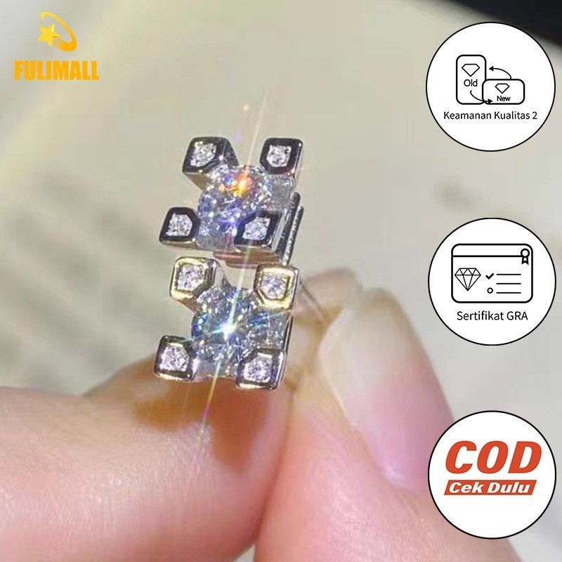 FULIMALL Anting-Anting Kancing Platinum Pt950 Berlian Platinum Sertifikat GRA Stok