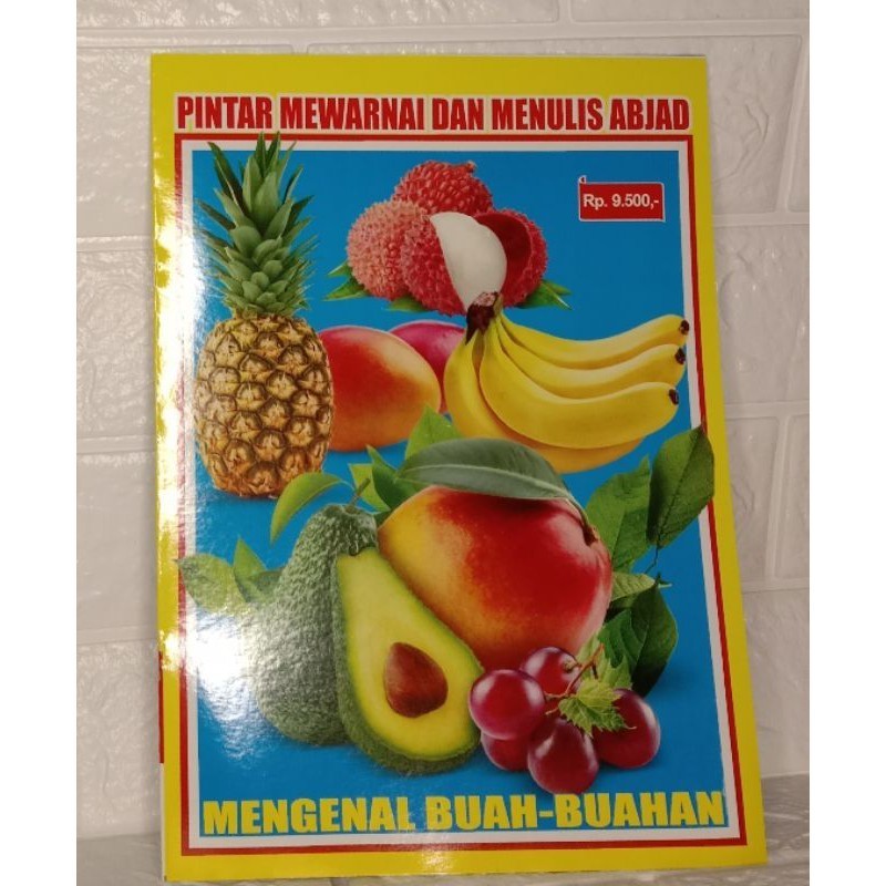 buku anak pintar mewarnai BUAH dan manulis  abjad untuk anak TK PAUD