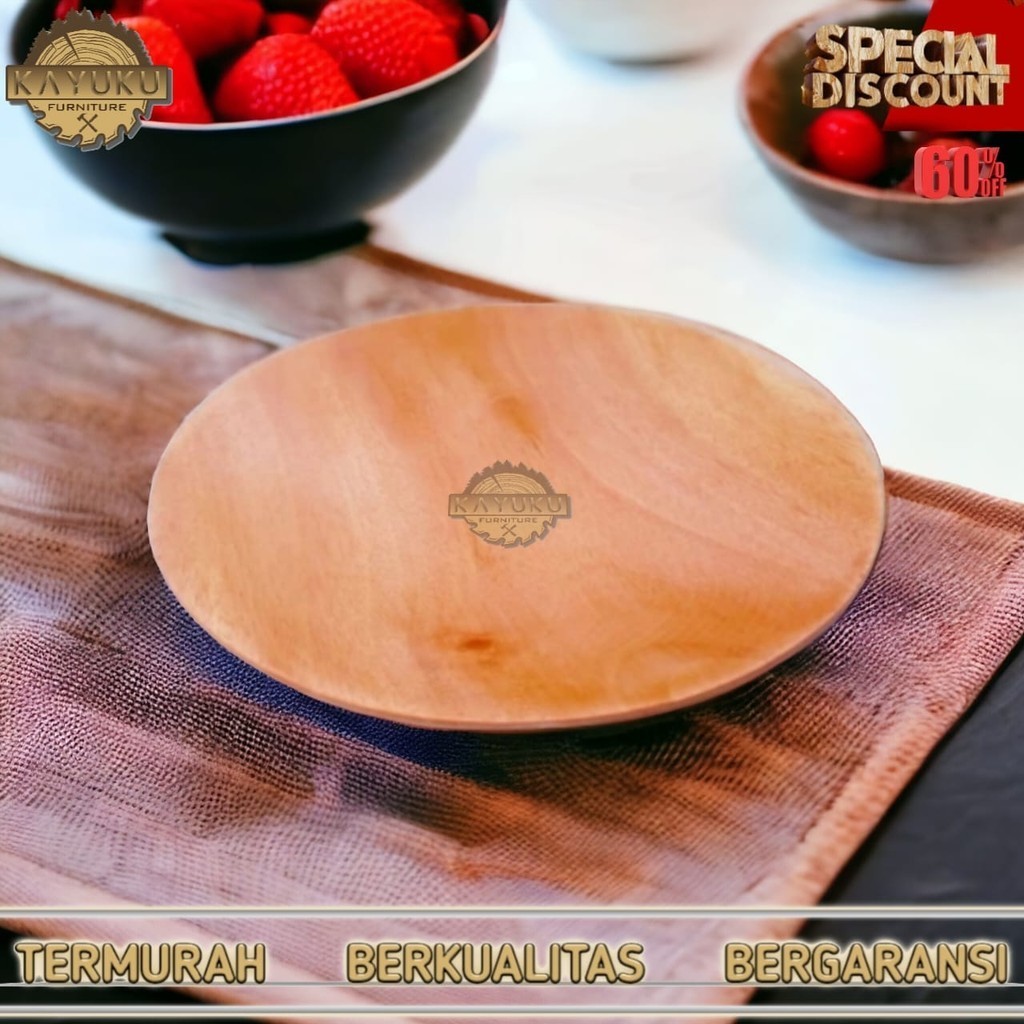 Nampan bulat kayu piring saji kayu besar bulat Wooden Tray plate baki