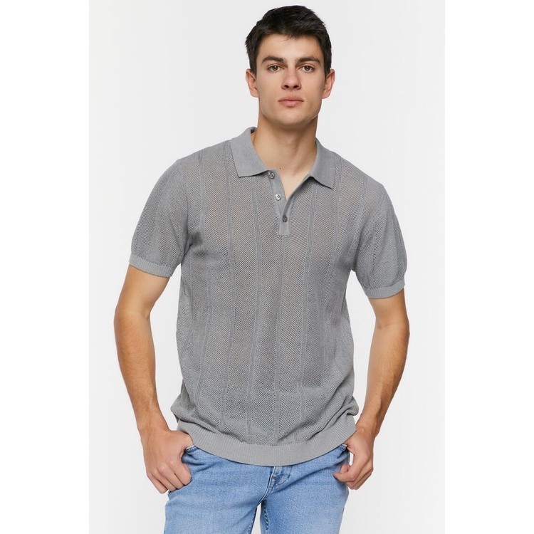 Forever 21 Men's Ribbed Textured Polo Shirt