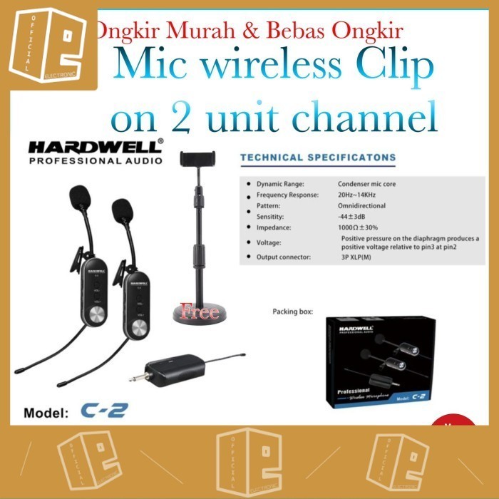 Mic wireless jepit Clip on Hardwell C2 original C 2 channel original