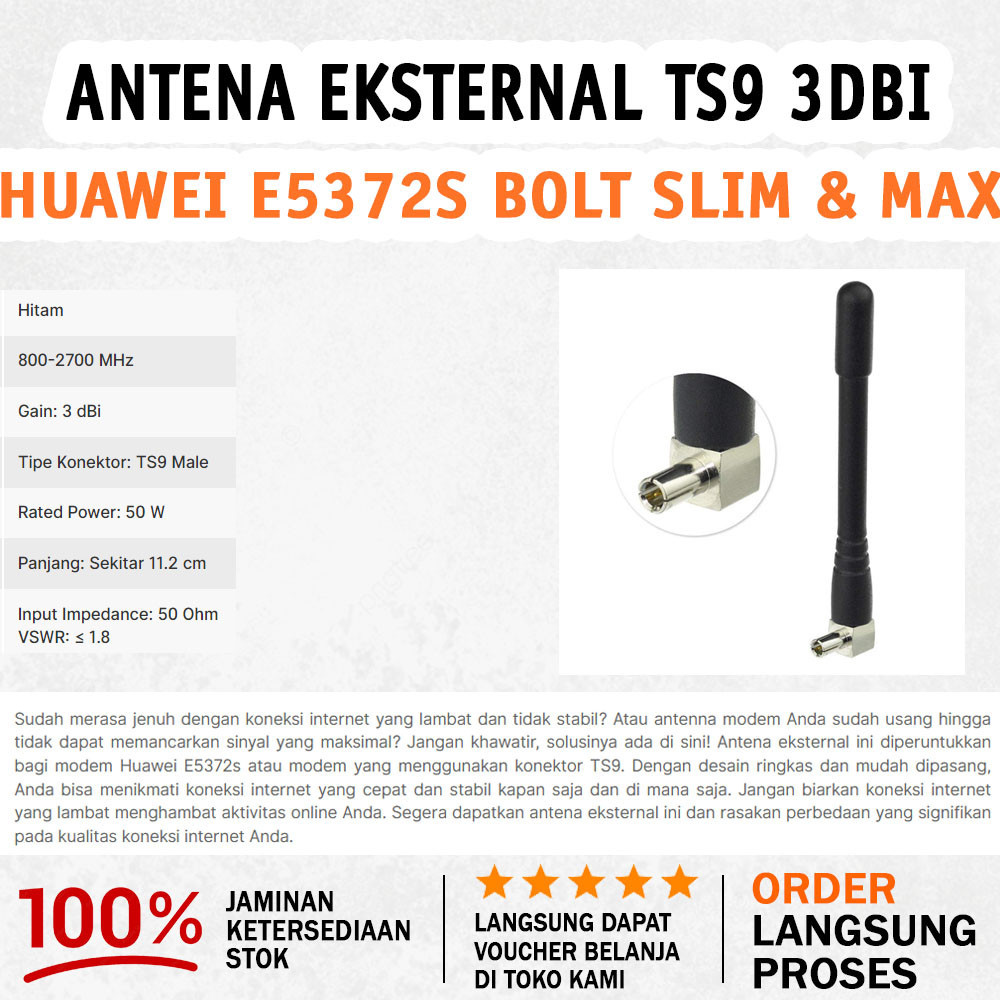 Antena Eksternal 4G Soket TS9 3dbi Modem Huawei E5372s Bolt Slim &amp; Max 98mm