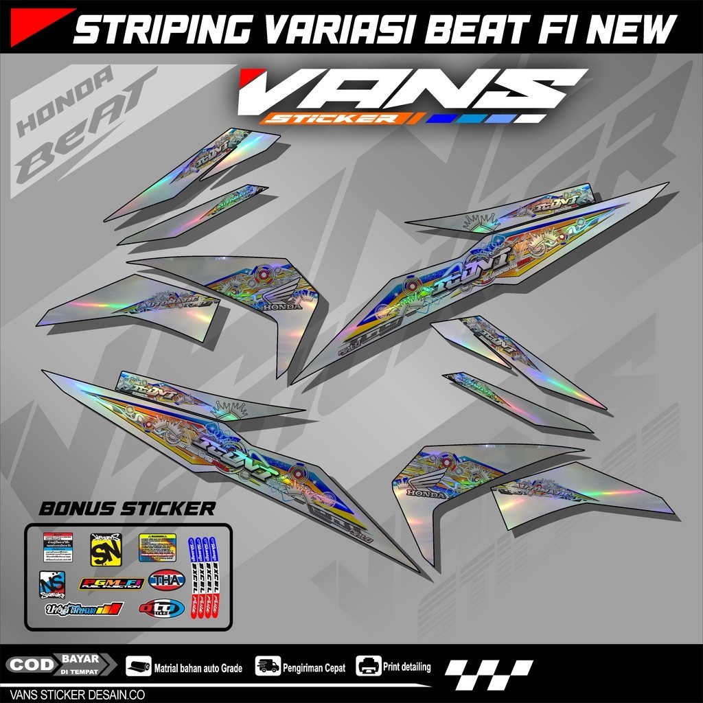 Striping Beat Fi Esp,beat street,Beat Fi New  2017 2018 2019 2020  bahan hologram pelangi,chrome-Sti