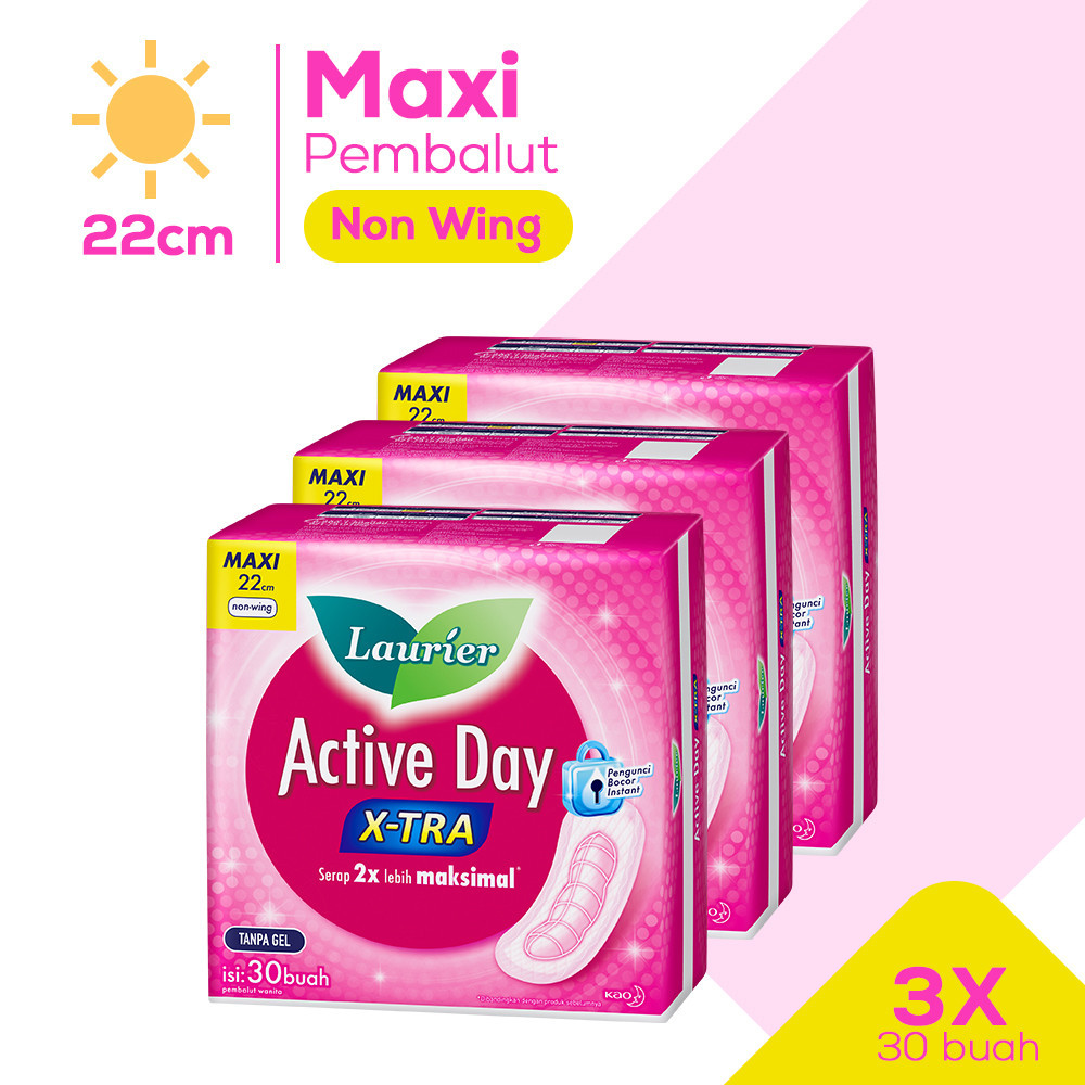 Laurier Pembalut Wanita Active X-Tra Day Maxi Non Wing 22cm 30 buah - Triplepack- Sanitary Napkins
