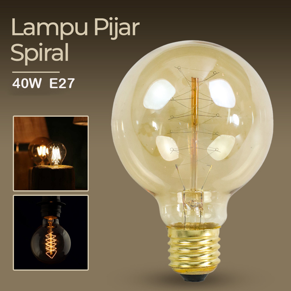 Lampu Pijar Spiral Bohlam Edison 40W E27 - G80 / Lampu Filamen Edison Pijar 40W E27 - G80