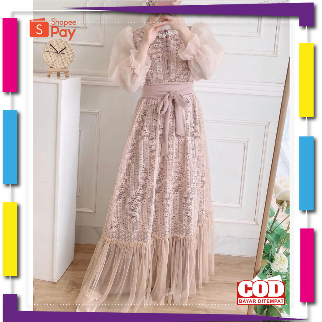 PREMIUM BERKUALITAS // Aurora Boutique MAXI INARA | Busui Friendly | Brukat Katun Kombinasi Furing T