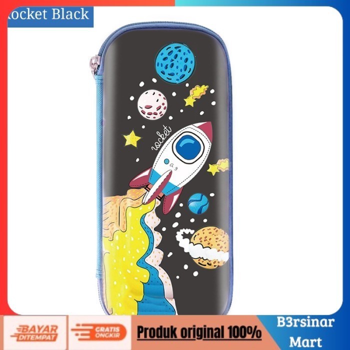 

[BAYAR DI TEMPAT] PROMO Kotak Pensil Tempat Pensil Motif Anak Laki Laki Rocket Black COD