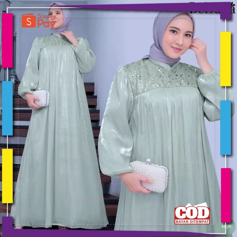 [PREMIUM BIG SALE] Belvana dress busana pesta wanita bahan shimmer aplikasi tile manik manik cantik 
