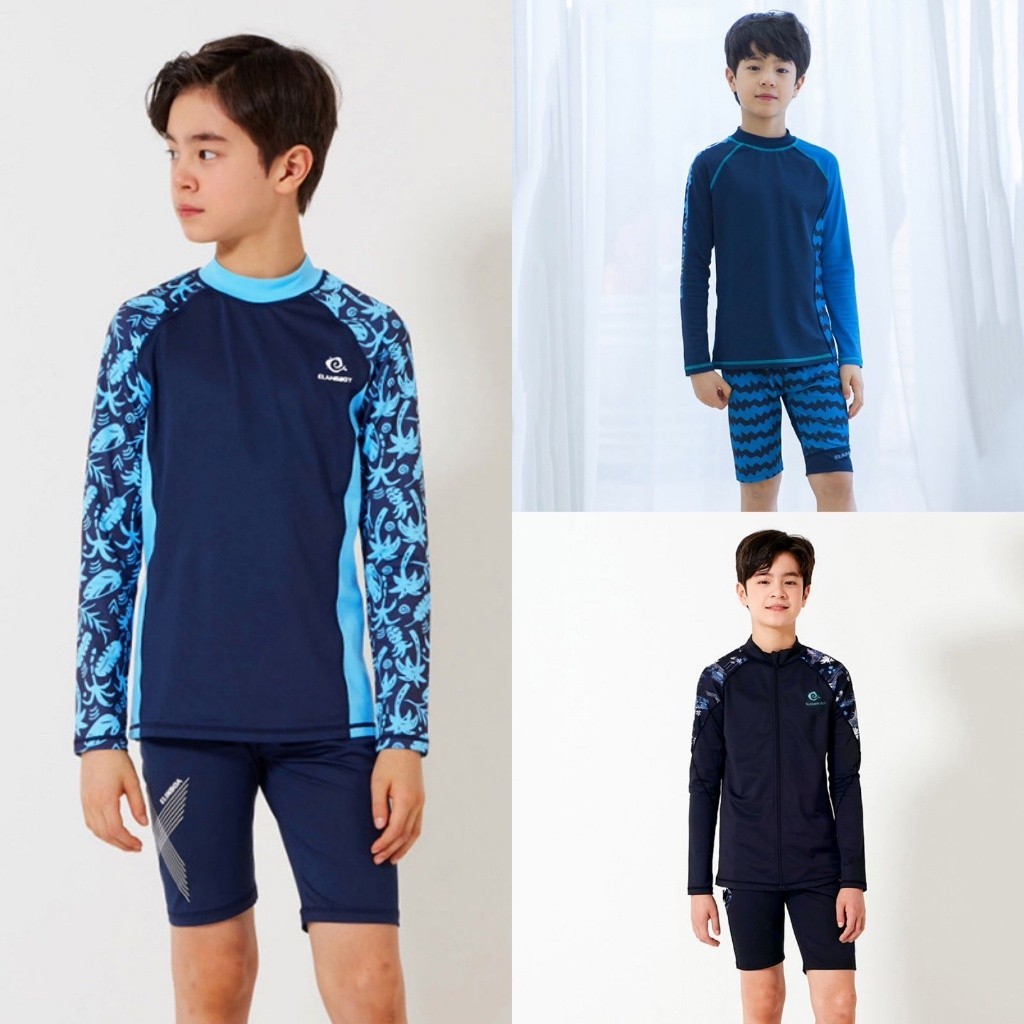Baju Renang Swimsuit 2 Pieces Atasan Lengan Panjang Celana Pendek Anak Laki Laki Remaja 6 7 8 10 12 