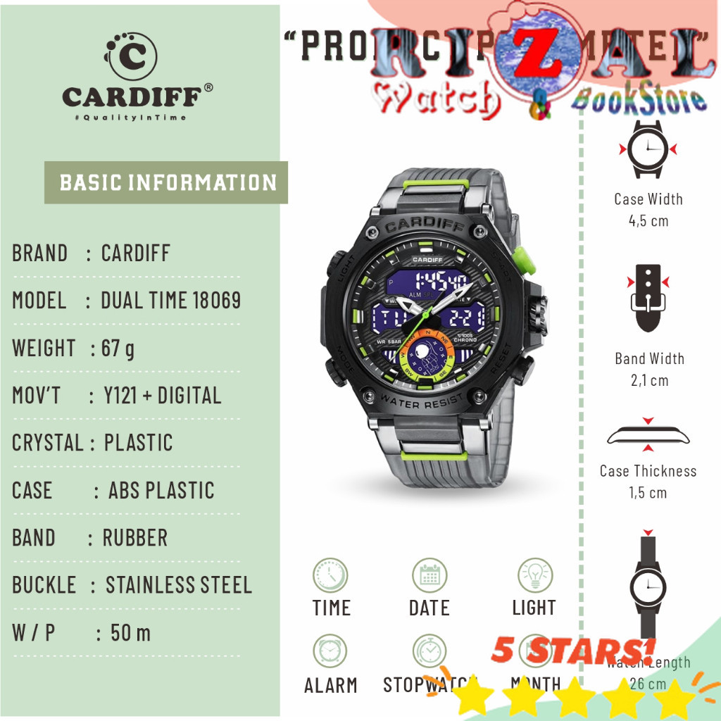 CARDIFF Dual TIme S 18069 Jam Tangan DIgital Analog Casual Pria Water Resist