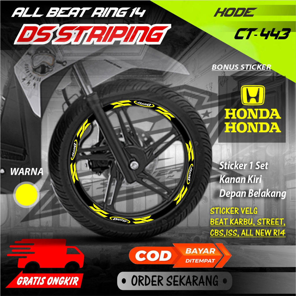 Ct-443 Cutting Stiker Velg variasi pelek motor Beat Ring 14 murah keren