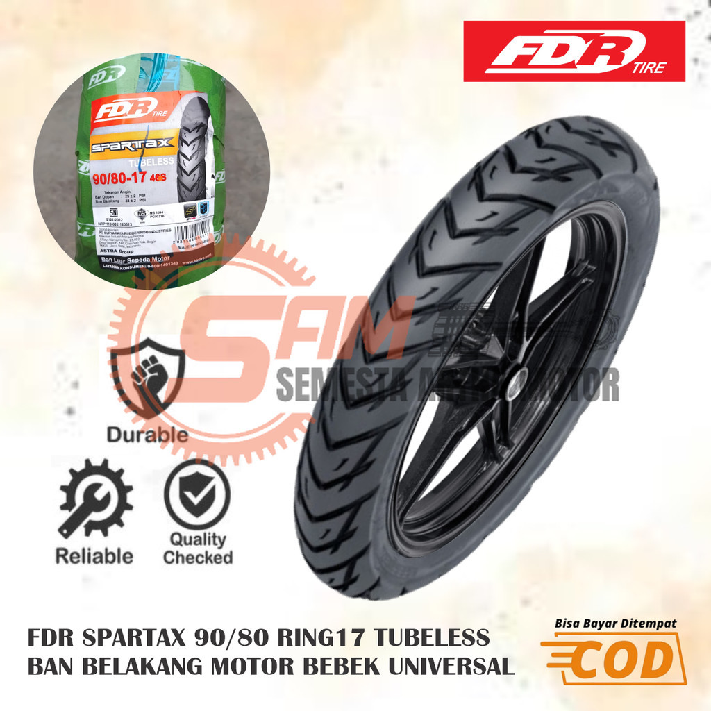 Ban Luar FDR 90/80 Ring 17 Spartax Tubeless Belakang Motor Bebek Supra Vega Jupiter