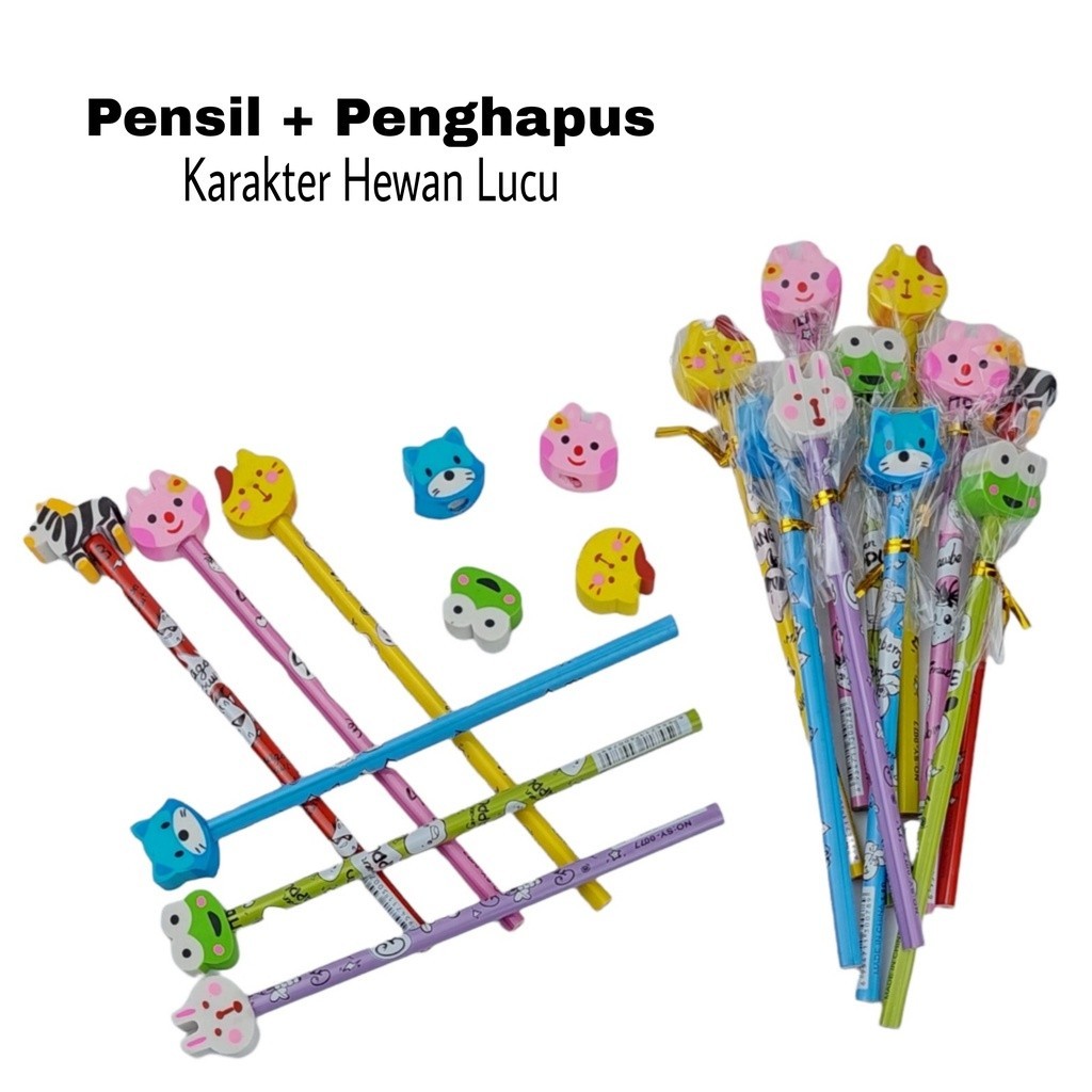 

Pensil + Penghapus Karakter Hewan Lucu Pensil Motif Funcy