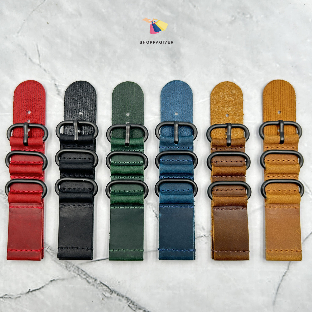 Strap Tali Jam Tangan Zulu Kulit Two piece 22MM Zulu Leather Nato Strap Peytonrous Genuine Leather B