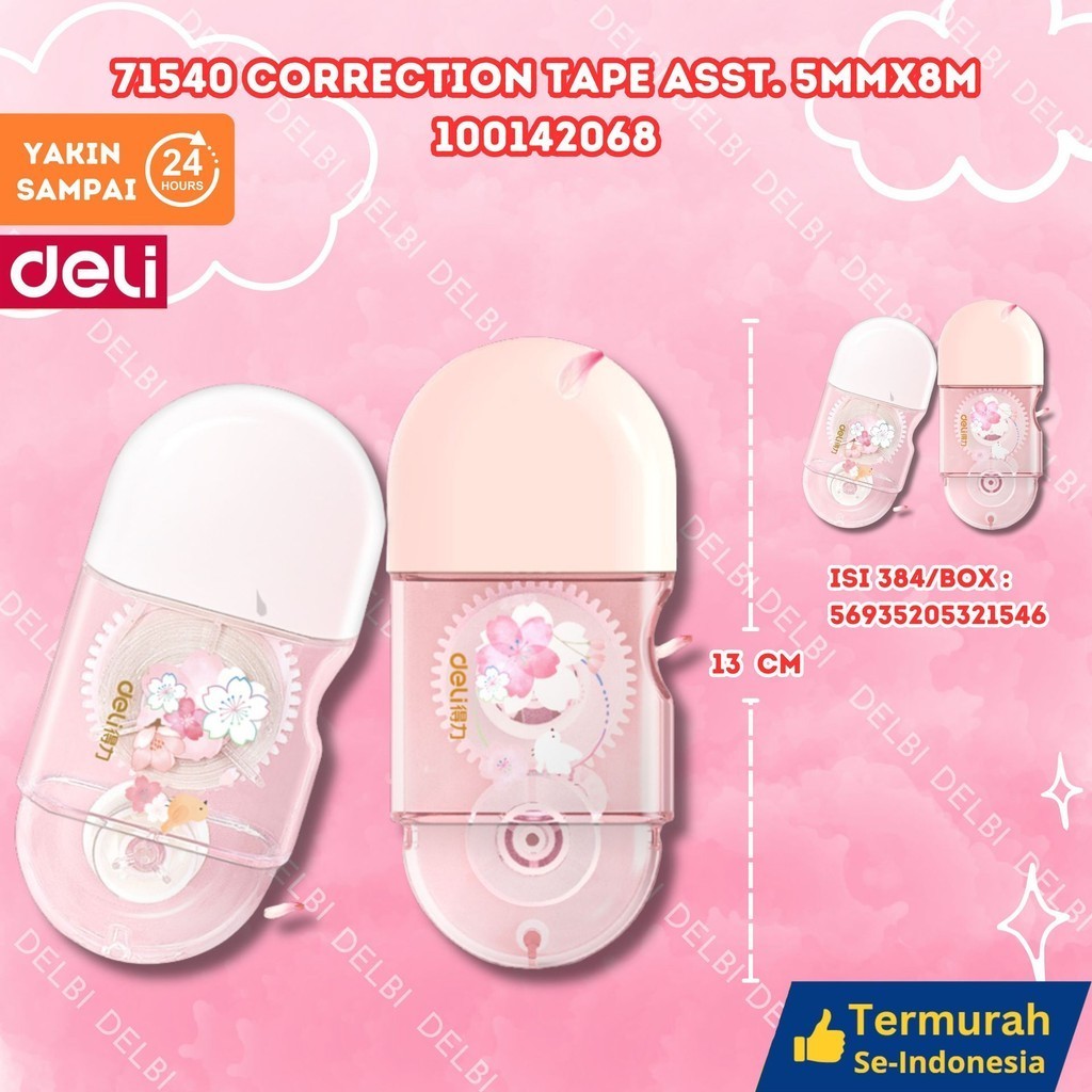 

Deli Correction Tape - Tip Ex Kertas 8m Design Sakura 71540 CORRECTION TAPE ASST. 5MMX8M