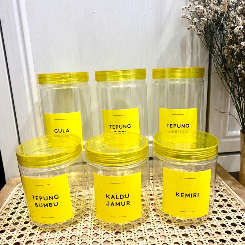 Toples Bumbu Dapur Serbaguna Tutup Kuning Transparan Free stiker anti air