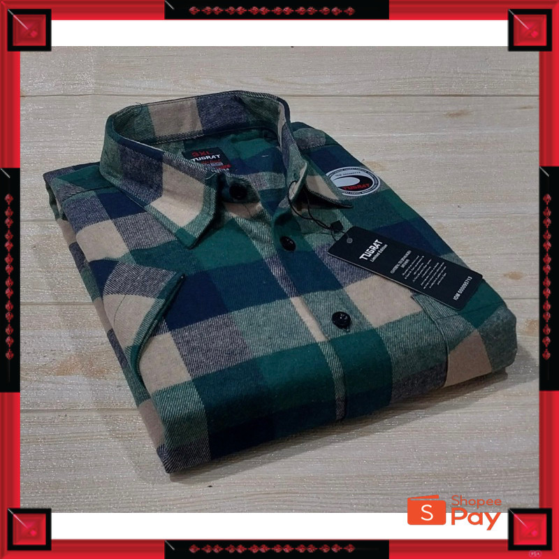 KAIN ADEM LEMBUT HALUS TEBAL / kemeja flanel lengan pendek jumbo pria original / kemeja flanel  leng