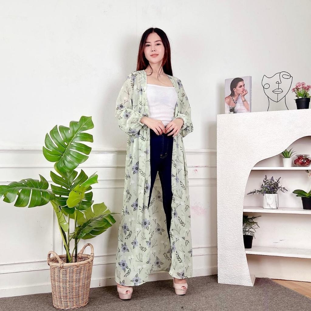 R.A - REC PAKAIAN WANITA JENA / Cardigan Kinan BABYDOLL MOTIF / LongCardi Keluaran Terbaru / Fashion