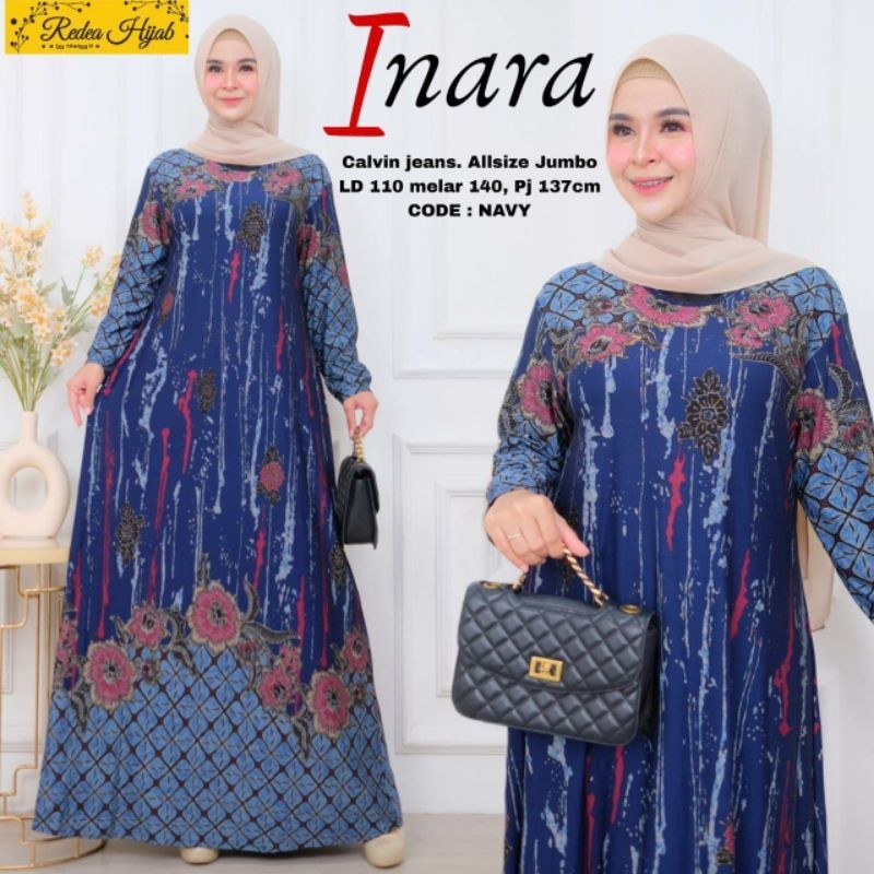 GAMIS BATIK INARA JUMBO MAXY DRESS MUSLIMAH TERBARU 2023 CALVIN JEANS LD 110 MELAR SAMPAI 130 PB 137