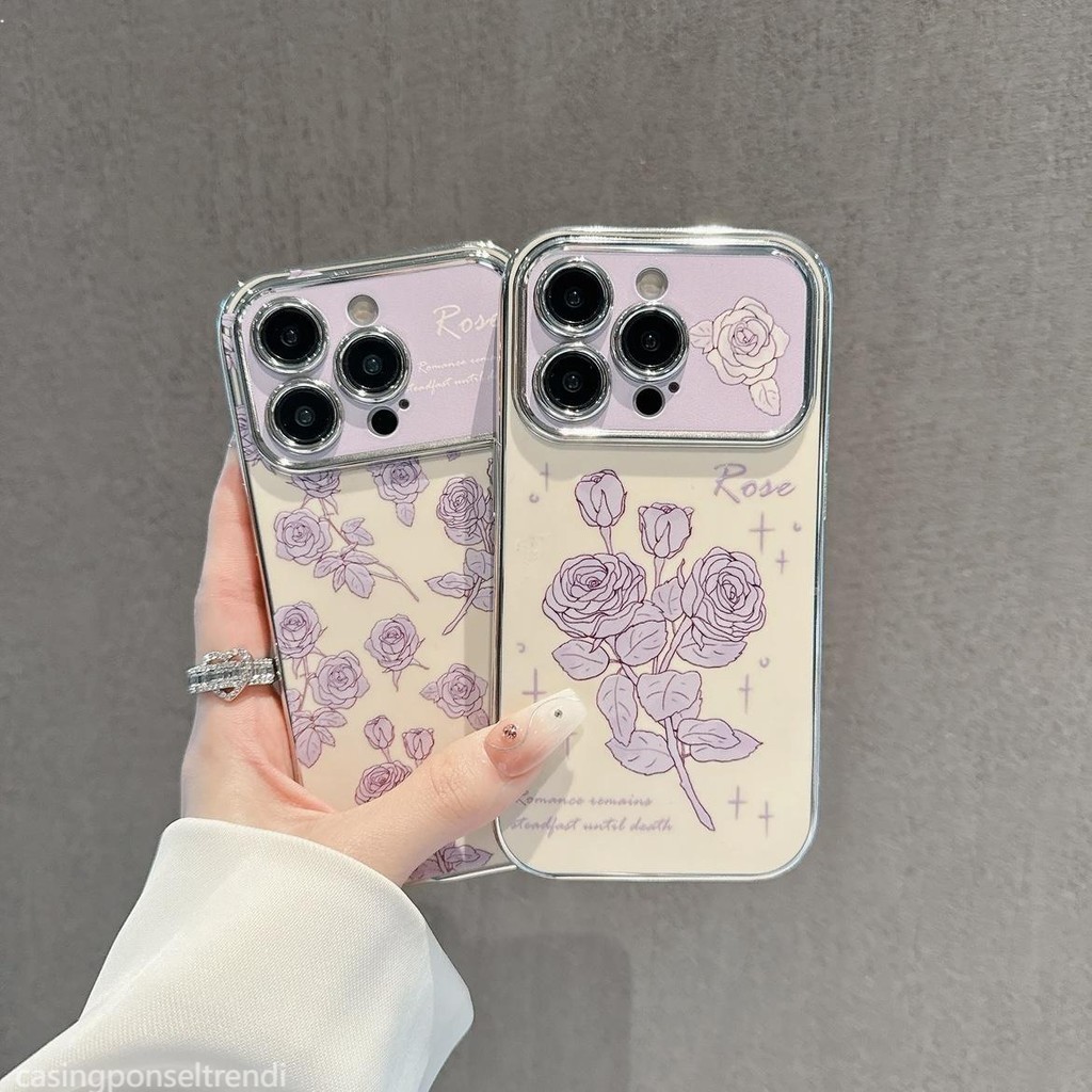 Terbaru iPhone case  Purple rose flower softcase Unik Lucu casing hp iPhone 11 PROMAX 12 PRO 13 PRO 