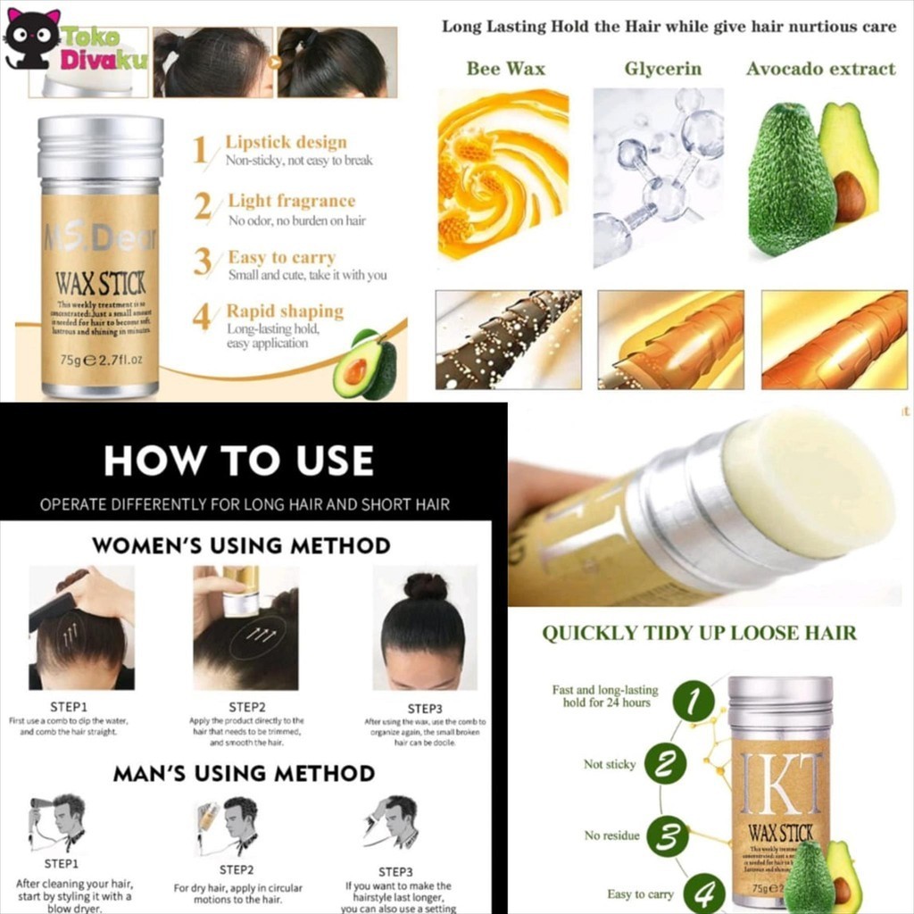 TAC038 IKT STICK BALM HAIR RAMBUT WAX STICK GEL ANAK STICK LILIN PERAPI RAMBUT STYLING CEWEK PRAKTIS