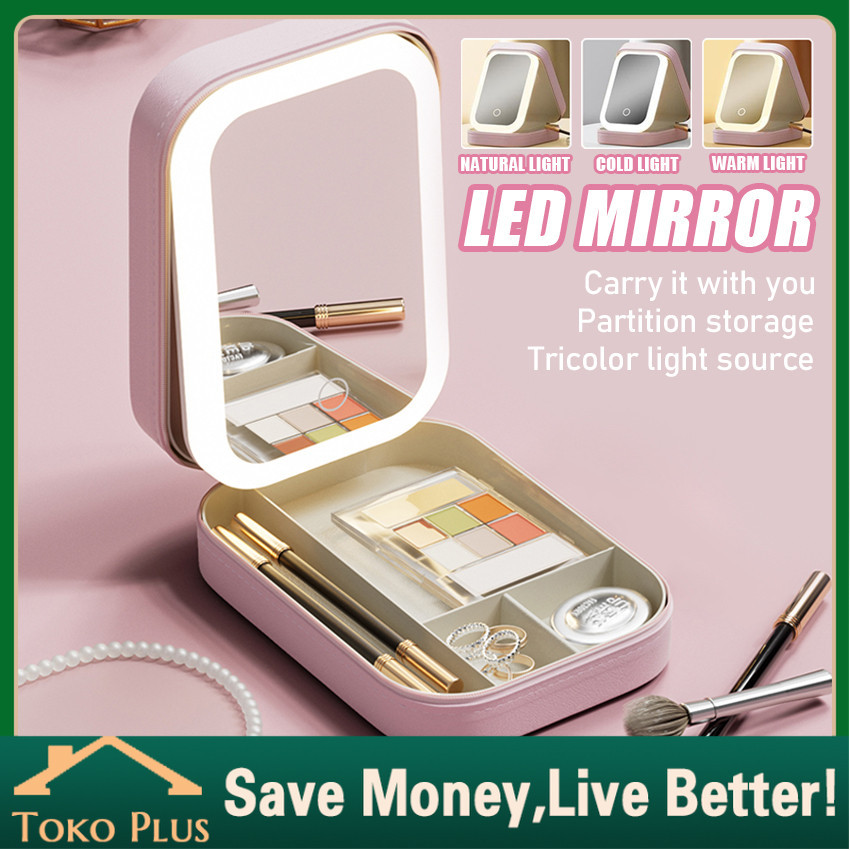 Tas Makeup Lampu Led / Tas Kosmetik dengan Cermin Lampu LED Tas Makeup Beauty Case / Full Mirror Tas