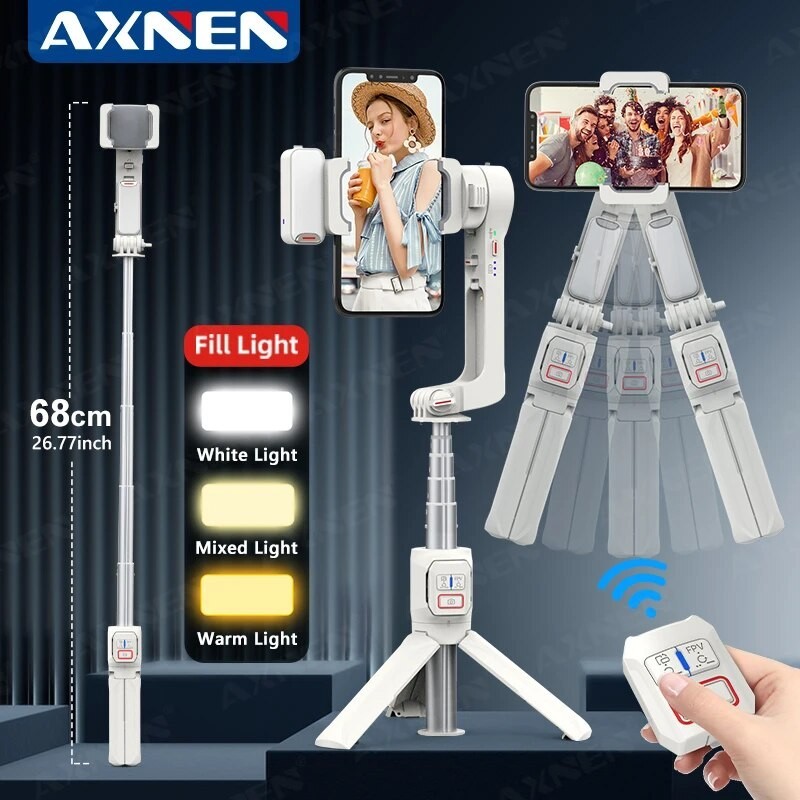 AXNEN A10 Smartphone Handheld Gimbal Selfie Tripod with Fill Light Extend Rod, Phone Video Record St