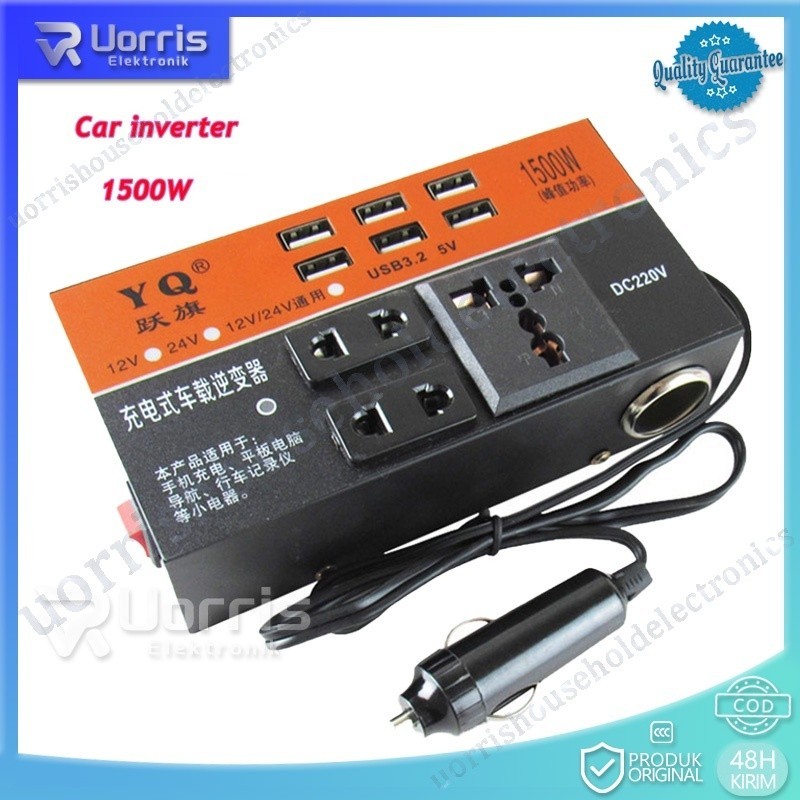 1500W DC Portable USB Car Power Inverter Adapter With 6 USB Ports 12V/24V To AC 220V Charger Fast Ch