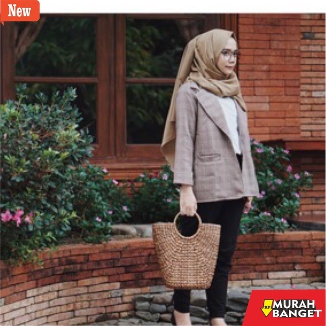 tas jinjing wanita Tas enceng gondok ember kerucut