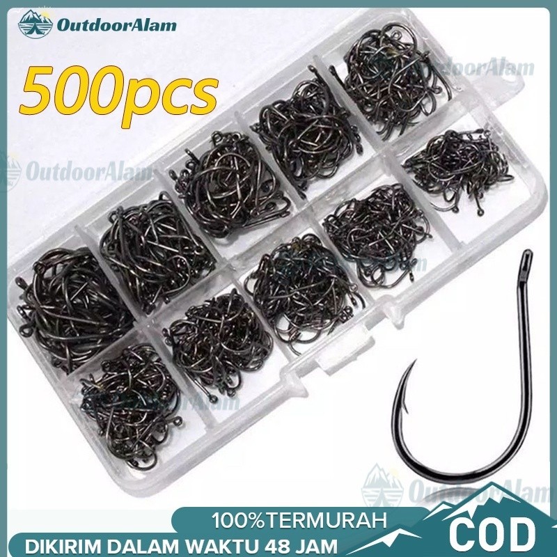 Kail pancing carbon 500pcs Kail Pancing Bahan Baja Karbon Kuat Untuk Air Tawar / Laut  /Kail Pancing