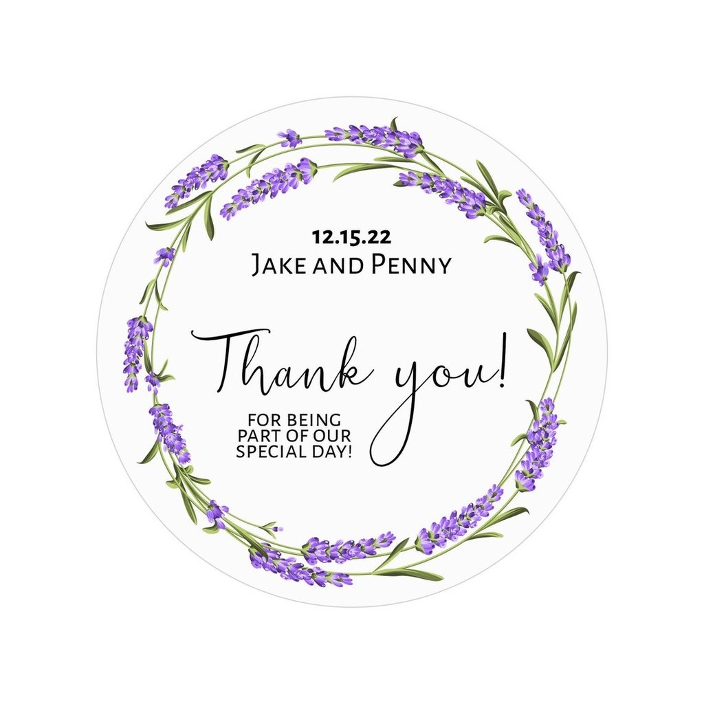 

Lavender Wedding Favor Stickers, Wedding Thank You Stickers, Personalized Favor Label, Custom Stickers, Personalized, 100 Pieces