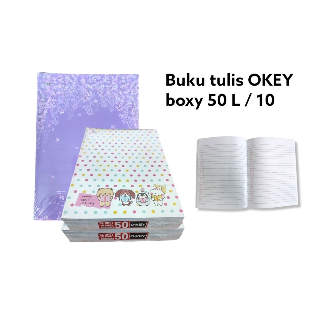 

Buku Tulis OKEY Boxy 50 lembar Garis Polos & Warna (25 x 18 cm) - pak (10 pcs)SHAGB SHAGB