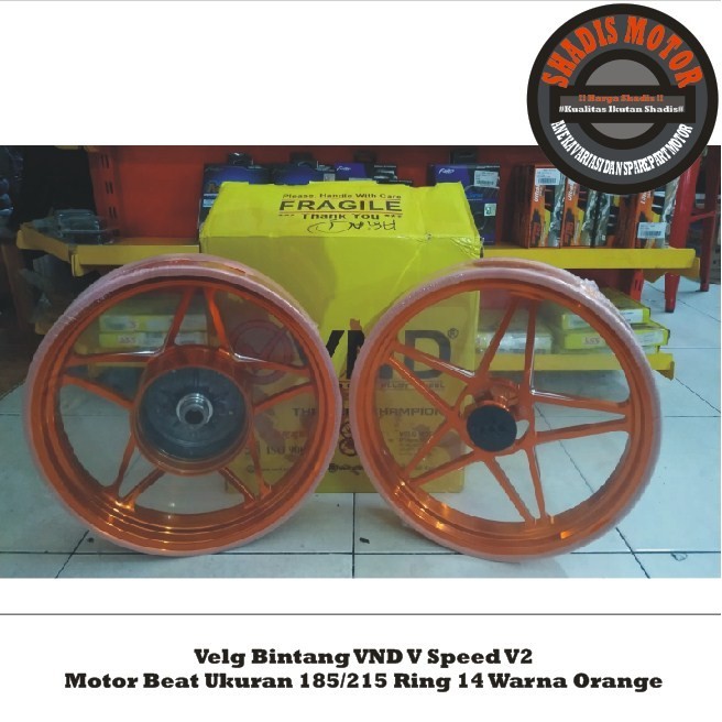 Velg Bintang VND V Speed V2 Motor Beat Ukuran 185/215 Ring 14 Warna Orange