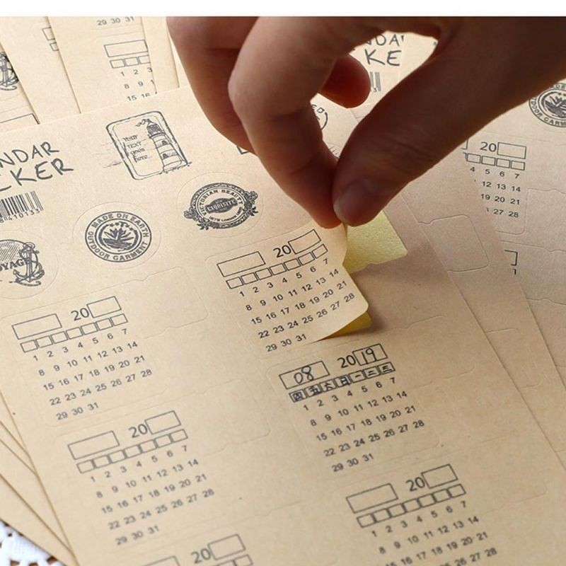 

[ , ] Stiker Kalender Kraft Vintage Aesthetic Tanpa Tahun/ Sticky Note untuk Scrapbook/ Diary