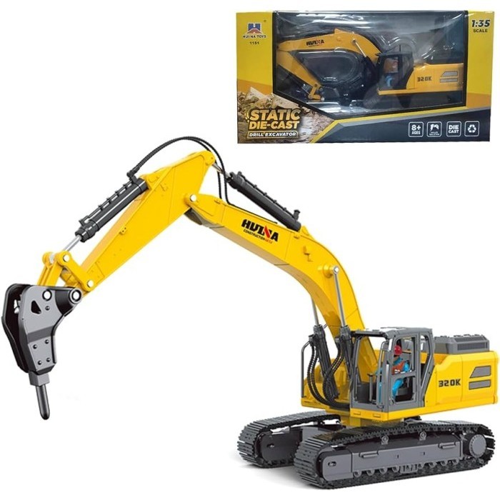 HUINA Diecast Drill Excavator Scale 1/35 Koleksi Mainan Bor Besi 1151