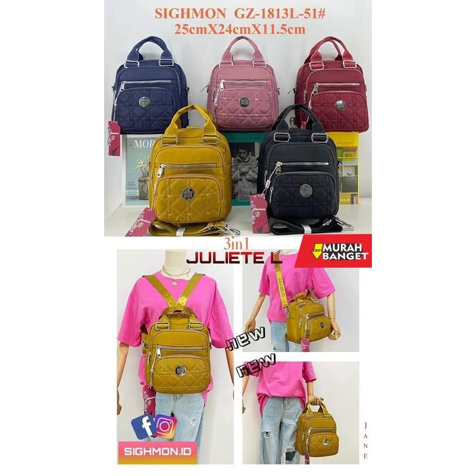 tas ransel wanita import Tas Ransel Multifungsi Sighmon 1813L-40 Bahan Kanvas. Tas Wanita. - Hitam, 