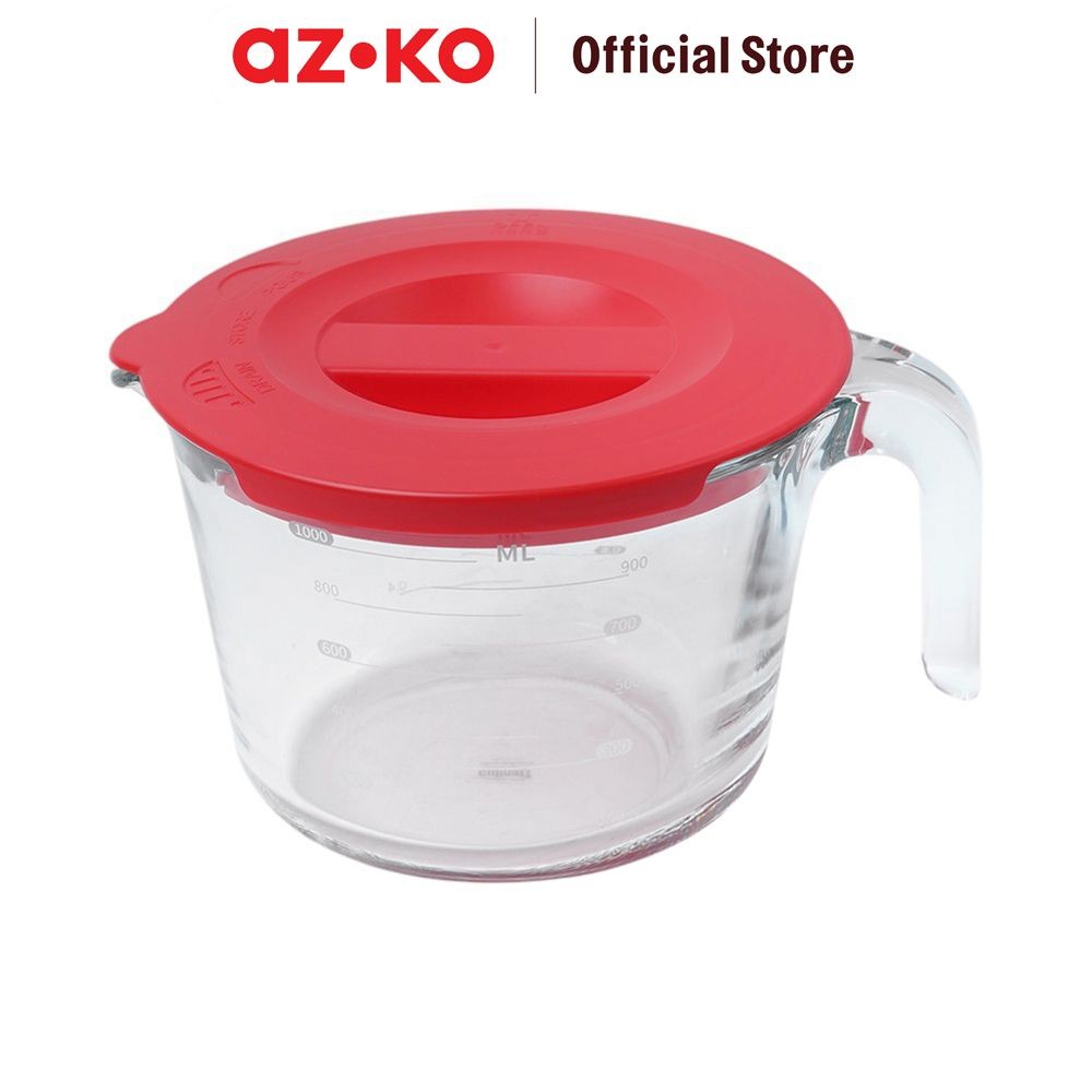 AZKO Culinart 1 ltr Gelas Takar Kaca Dengan Tutup - Merah Measure Glass Food Grade Cup Penakar Perle