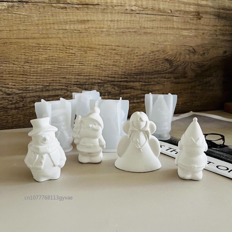 

3D Christmas Snowman Silicone Candle Mould DIY Dwarves Princess Santa Claus Holding Christmas Tree Crafts Resin Gypsum Molds