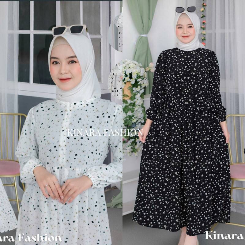 QN DRESS BUSUI CRINKLE MOTIF BUNGA MAXI MIDi