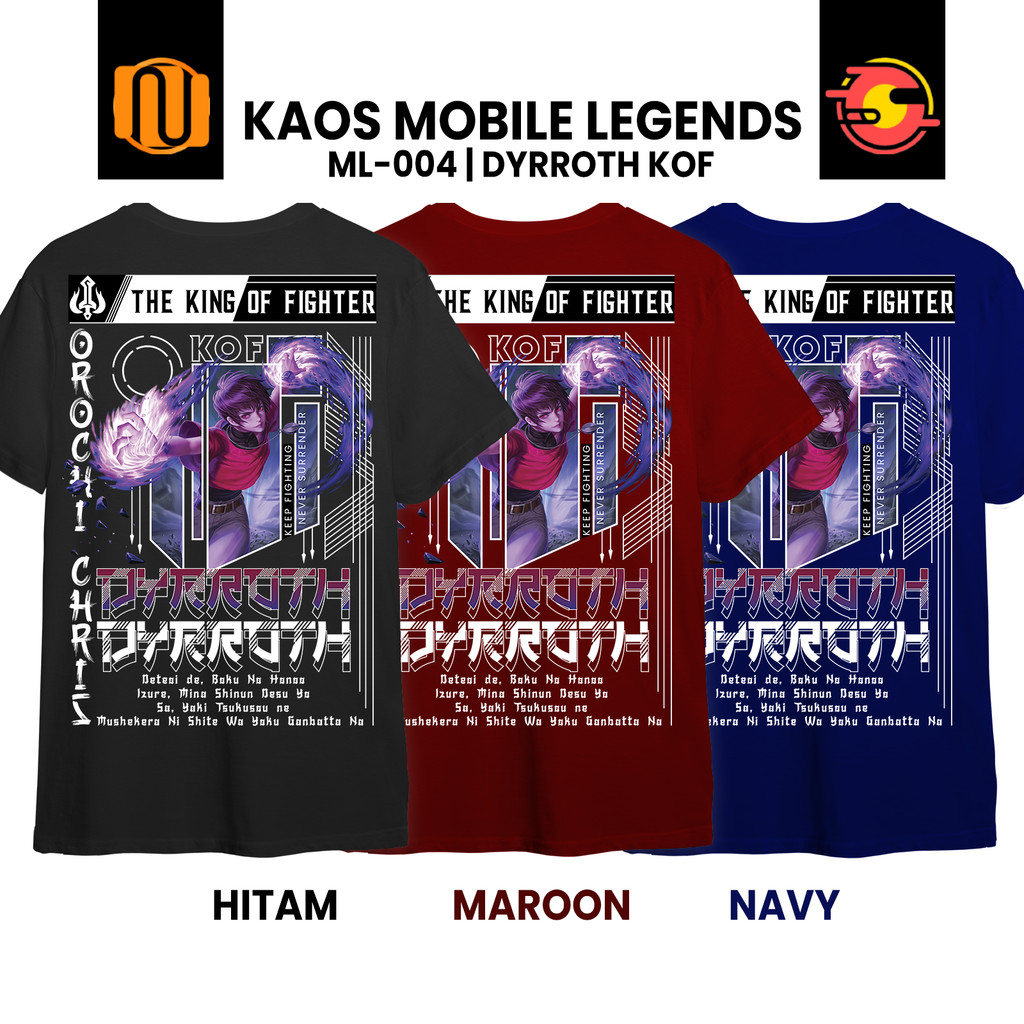 Nuhifa Store Kaos DYRROTH KOF Mobile Legeds Dyroth Fighter ML MLBB Lengan Pendek Hitam  Pria Wanita