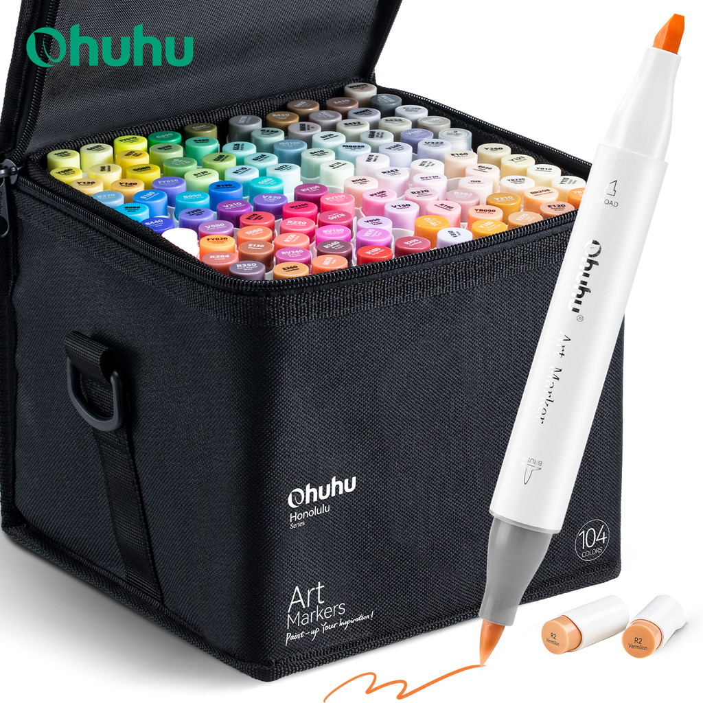 

Ohuhu Honolulu 104 Colors Marker Pen Set Alcohol Art Markers Refillable Dual Tips Sketching Drawing Manga School Art Supplies