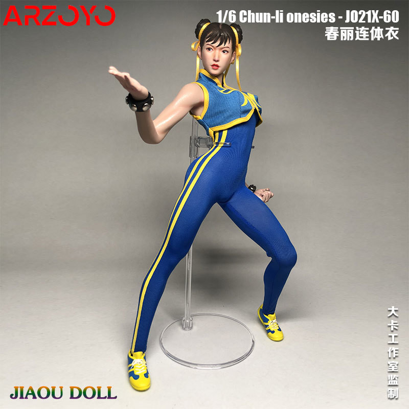 JO21X-60 1/6 Scale Chun Li Cosplay Bodysuit Jumpsuit Soldier Costume Model Fit 12'' Female Action Fi