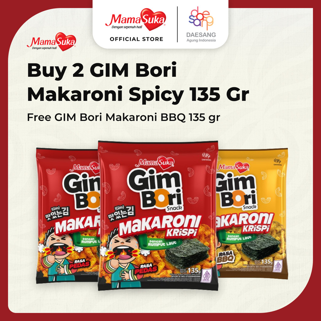 

Buy 2 Gim Bori Makaroni Spicy 135 gr free Gim Bori Makaroni Barbeque 135 gr