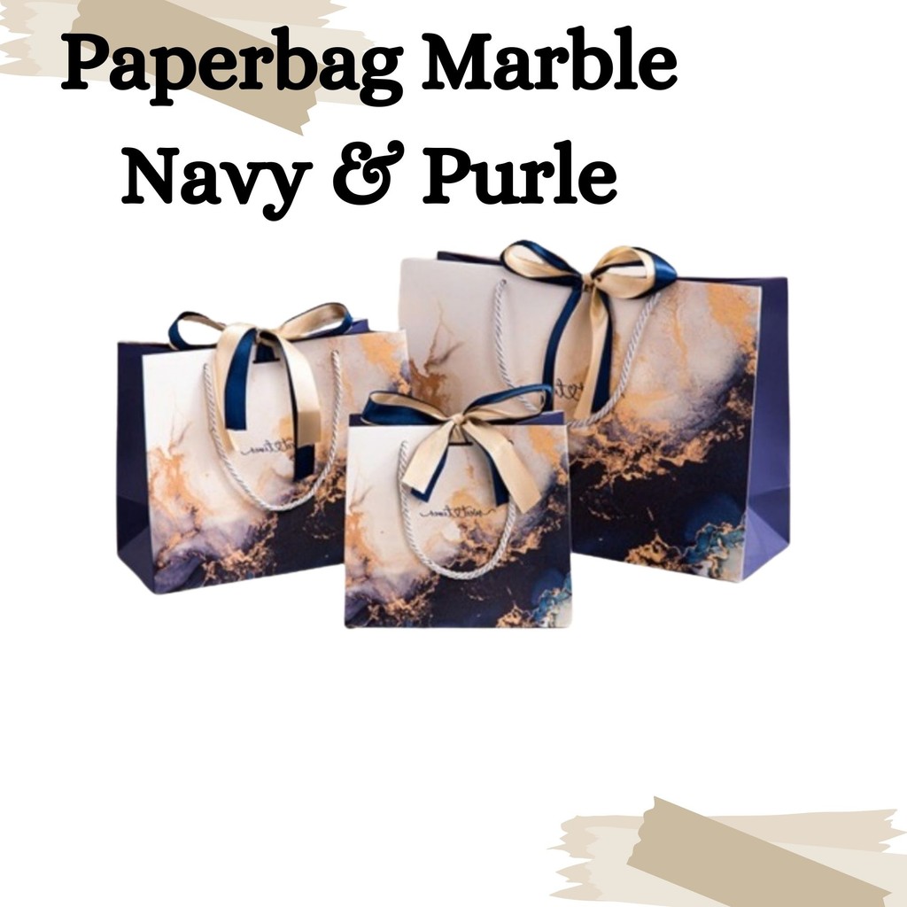 

PAPER BAG MOTIF MARMER MARBLE NAVY DAN PURPLE + PITA GIFT TAS KADO HAMPERS