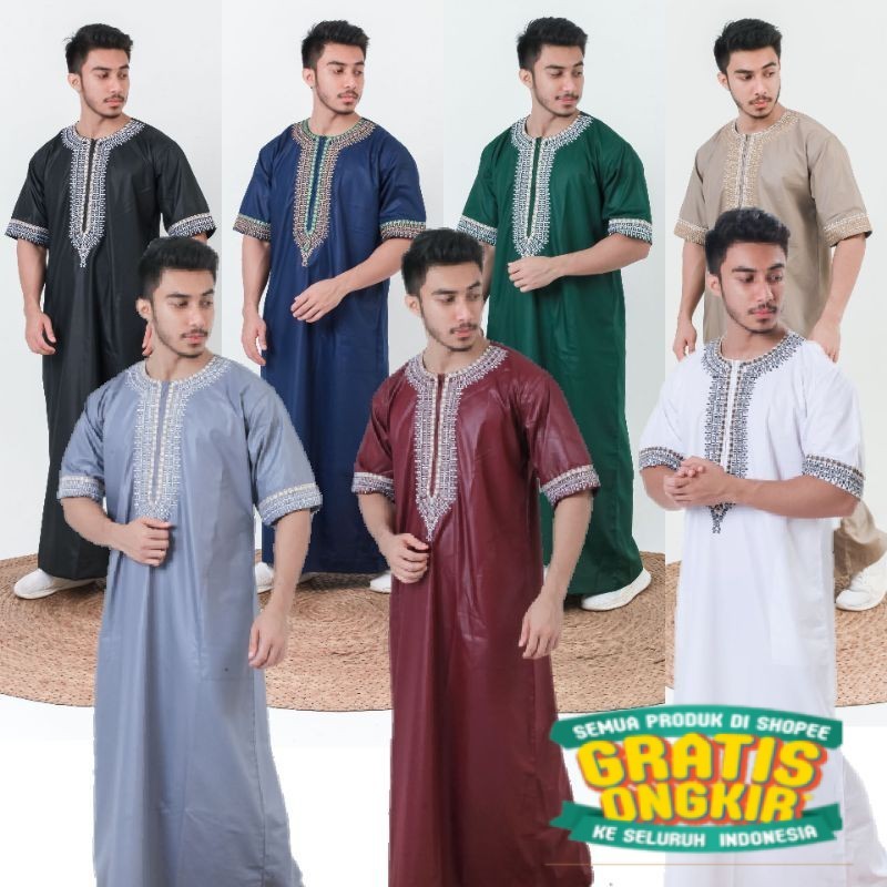 GAMIS JUBAH PRIA MUSLIM JUBAH LENGAN PENDEK AL FAAN JUBAH PRIA TERBARU ALZAN/ Hijau sage lumut army 