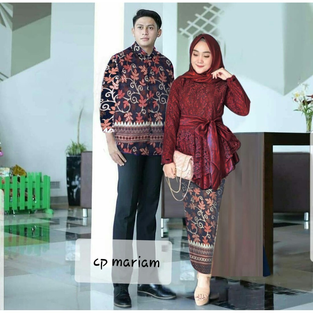 BGH-COUPLE BATIK MARIA Sarimbit Couple Terbaru Lebaran 2025 Kemeja Koko Dan Gamis 2 Kombinasi Polos 