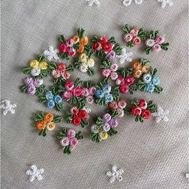 

50 Pieces Mix Color Cherry Flower Lace Applique Embroidered Lace Patches Ribbon For Garment Decoration Sewing Doll Accessories